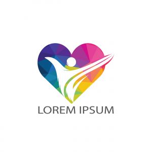 Creative human heart vector logo design. Human character with heart symbol vector logo template.	