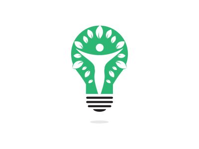 Human character with leaves and bulb logo design. Nature idea innovation symbol. ecology, growth, development concept.	