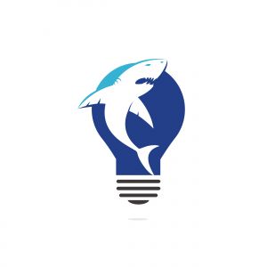Shark and bulb vector logo design. Shark and bulb lamp icon simple sign.	