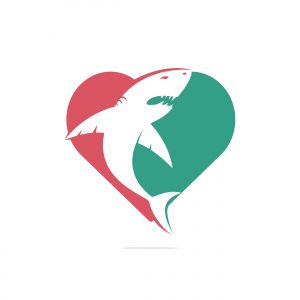 Shark love vector logo design. Shark and heart icon icon design template.	