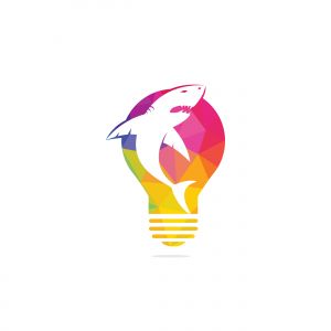 Shark and bulb vector logo design. Shark and bulb lamp icon simple sign.	