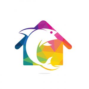 Fish house vector logo design. Fish and home icon vector design icon.	