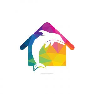 Dolphin house vector logo design. Dolphin and home icon vector design icon.	