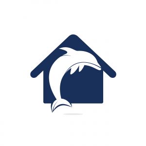 Dolphin house vector logo design. Dolphin and home icon vector design icon.	