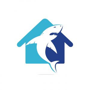 Shark house vector logo design. Shark and home icon vector design icon.	