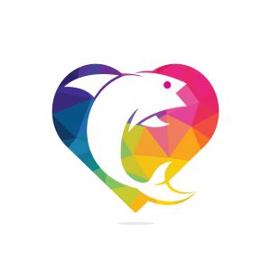 Fish heart shape vector logo design. Fishing logo concept design template.	