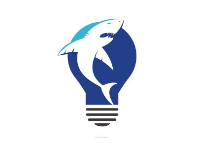 Shark and bulb vector logo design. Shark and bulb lamp icon simple sign.	