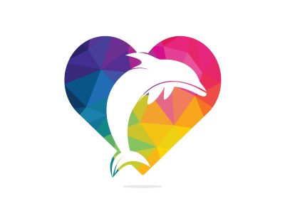 Dolphin love vector logo design. Dolphin and heart icon icon design template.	