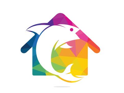 Fish house vector logo design. Fish and home icon vector design icon.	