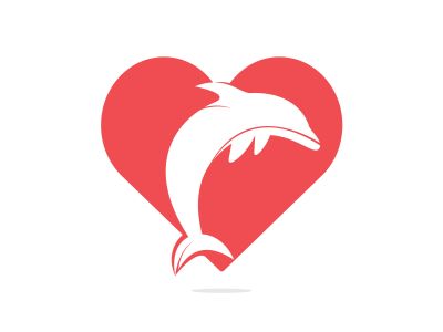 Dolphin love vector logo design. Dolphin and heart icon icon design template.	