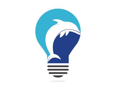 Dolphin and bulb vector logo design. Dolphin and bulb lamp icon simple sign. Creative fishing business idea concept.	
