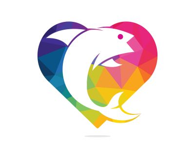 Fish heart shape vector logo design. Fishing logo concept design template.	