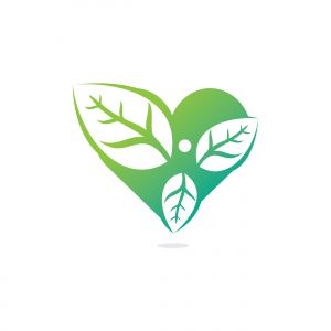 Healthy man and leaves heart shape figure vector logo design. Ecological and biological product concept sign. Ecology symbol. Human character icon. Logo for spa, healthy, nature and etc.	