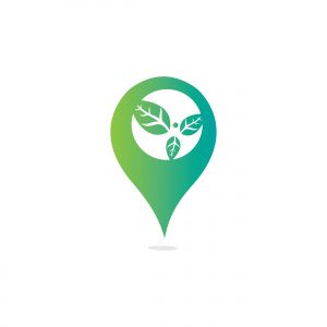 Healthy man and leaves GPS shape figure vector logo design. Ecological and biological product concept sign. Beauty place symbol. Human character and gps icon. Logo for spa, healthy, nature and etc.	