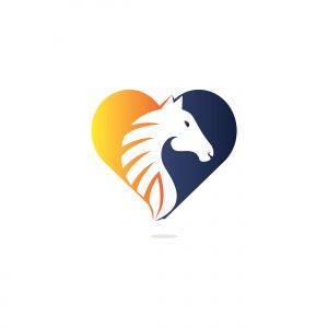 Horse head with heart shape logo design. Horse love template.	