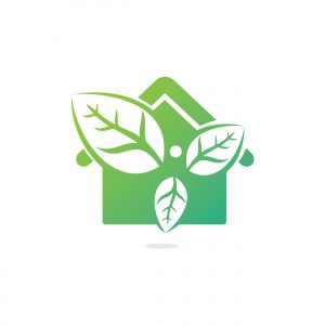 Healthy man and leaves home shape figure vector logo design. Ecological and biological product concept sign. Ecology symbol. Human character icon. Logo for spa, healthy, nature and etc.	