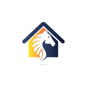 Horse and house logo design template. Creative horse and house icon design.	