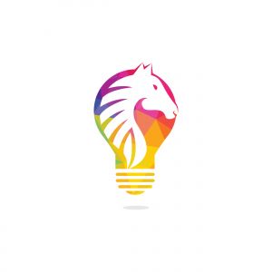 Light bulb and Horse logo design. Wild ideas logo concept.	
