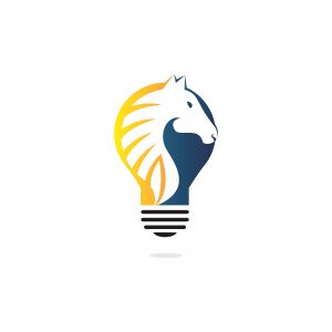 Light bulb and Horse logo design. Wild ideas logo concept.	