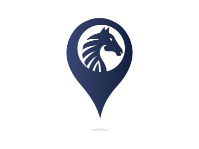 Horse and map pointer logo design. Horse locator logo design. Animal place icon.	