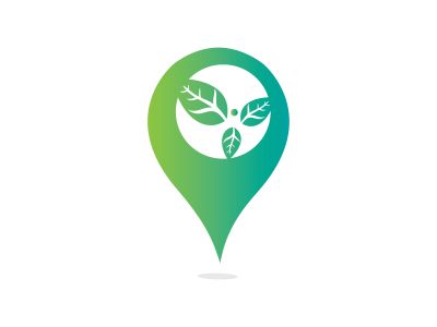 Healthy man and leaves GPS shape figure vector logo design. Ecological and biological product concept sign. Beauty place symbol. Human character and gps icon. Logo for spa, healthy, nature and etc.	