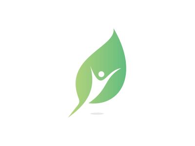 Human Leaf Logo Design.Human character figure on green leaf. Ecology and bio product creative sign. Nature symbol.	