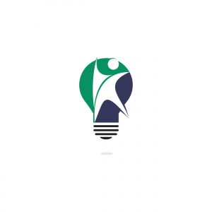 Happy human and light bulb logo design. Concept for business solutions creativity innovation coaching and education. Human health sign.	