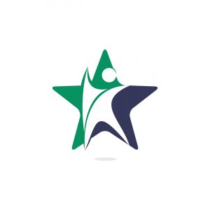 Human star creative logo design. Star people abstract vector emblem for education, social community and fitness.	