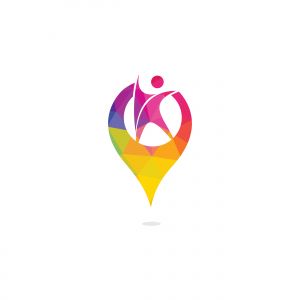 People and map pointer logo design. People and gps locator symbol or icon. Unique human and pin logotype design template.	