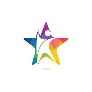 Human star creative logo design. Star people abstract vector emblem for education, social community and fitness.	