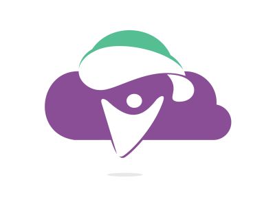 Skydiver with parachute and cloud icon vector logo design. Modern skydiver with parachute icon.	
