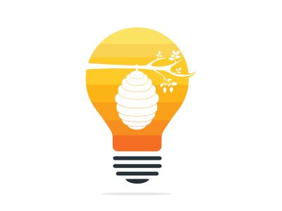 Honeycomb Hive And Light bulb Logo Vector Design. Honey icon flat vector illustration for logo, web, app, UI.	