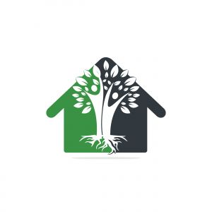 Family Tree And Roots Home Shape Logo Design. Family Tree House Symbol Icon Logo Design	