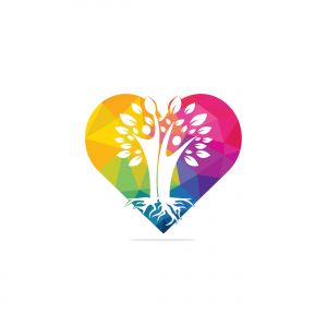 Family Tree And Roots Heart Shape Logo Design. Family Tree Symbol Icon Logo Design	