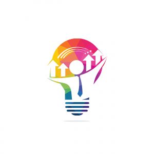 Businessman and graph inside a light bulb logo design. Business concept. Technology idea concept illustration.	
