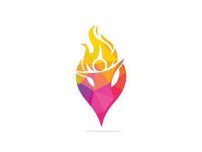 Fireman and gps icon vector logo design. Red flame character logotype. Vector logo combination of a man and fire.	