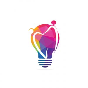 Dental Ideas Abstract Vector Logo Template. Tooth and Light Bulb Concept Label. Stomatology Business or Clinic Emblem.	