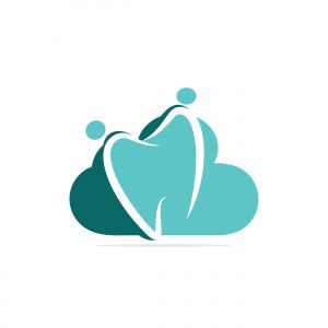 Family dental medical clinic logo design. Abstract human, tooth and cloud vector logo design.	