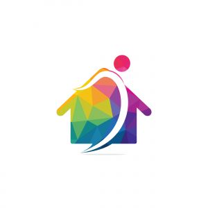 Home with happy human vector logo design. Charity, help and support organization vector design.	