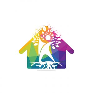 Human Tree And Roots Home Shape Logo Design. Human Tree House Symbol Icon Logo Design	