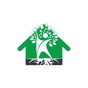 Human Tree And Roots Home Shape Logo Design. Human Tree House Symbol Icon Logo Design	