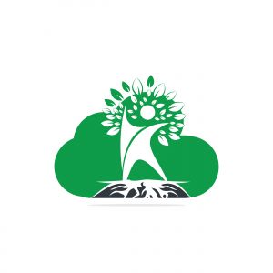 Human Tree And Roots Cloud Shape Logo Design. Human Tree Symbol Icon Logo Design	