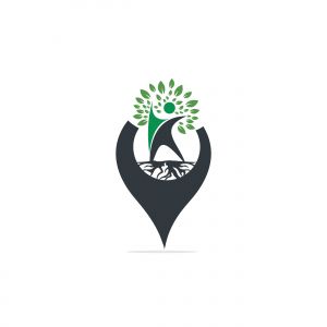 Human Tree Roots And Gps Icon Logo Design. Human Tree And Gps Symbol Icon Logo Design.	