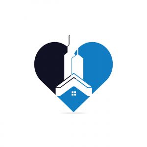 Real estate love vector logo design. Building and heart logo design. Building Estate Logo with Skyscrapers.	