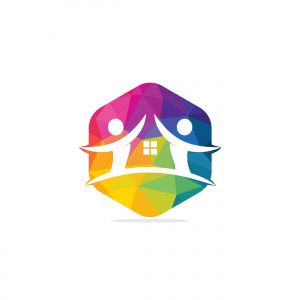 Cloud home and people logo design.	