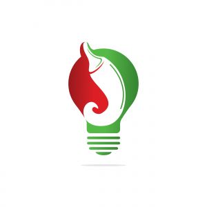 Chili and light bulb vector logo design. Hot food logo concept vector. Hot chili icon symbol.	