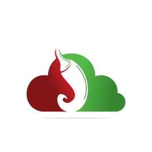 Chili and cloud vector logo design.Hot food logo concept vector. Hot chili icon symbol.	