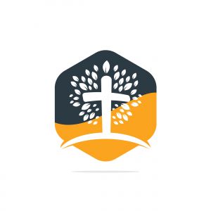 Tree religious cross symbol icon vector design. Prayer tree vector logo design template.	