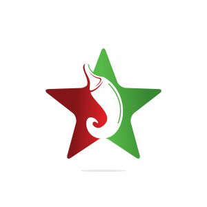 Chili and star vector logo design.Hot food logo concept vector. Hot chili icon symbol.	