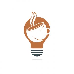 Bulb With Coffee Cup Logo Template. Coffee Idea logo designs vector template.	
